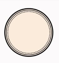 Ein schlichter beiger Kreis mit einem durchgehenden schwarzen Außenrand und zwei gepunkteten schwarzen Innenrändern auf weißem Hintergrund.