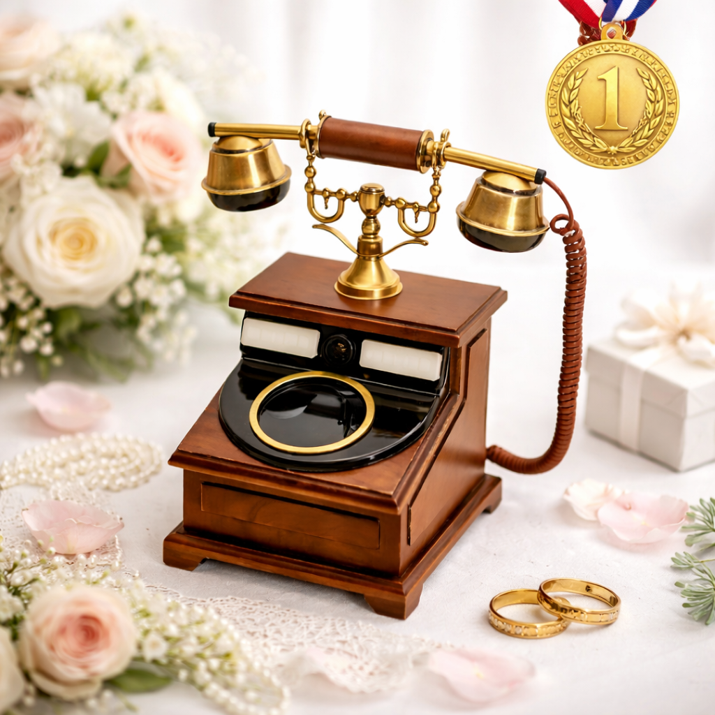Edles Retro-Telefon als Hochzeits-Videofon mit goldener Auszeichnung – moderne Alternative zum klassischen Gästebuch