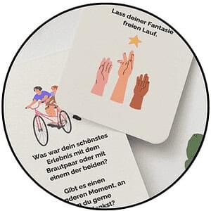 Hochzeits Aktionskarten mit Aufgaben und Fragen für Gäste, sorgen für Spaß und emotionale Erinnerungen